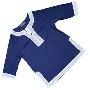 SAWYER Navy White Trim Three Quarter Sleeve Blouse
